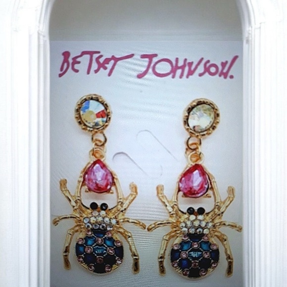 BETSEY JOHNSON Spider Earrings Enamel Gold Purple Blue Crystal Rhinestones NEW - Picture 5 of 12
